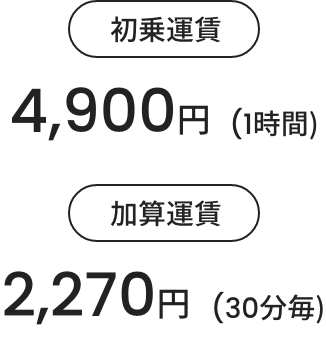 初乗運賃4,900円(1時間)加算運賃2,270円(30分毎)
